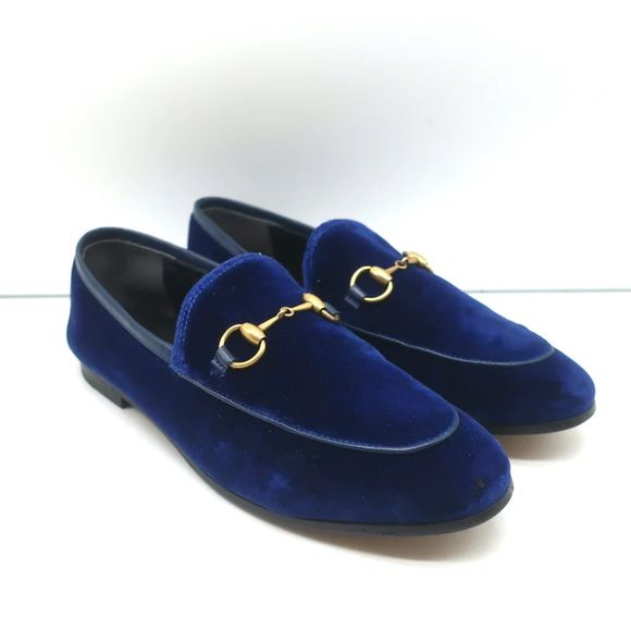 Gucci Jordaan Velvet Horsebit Loafers Dark Blue Size 36 - Picture 1 of 11